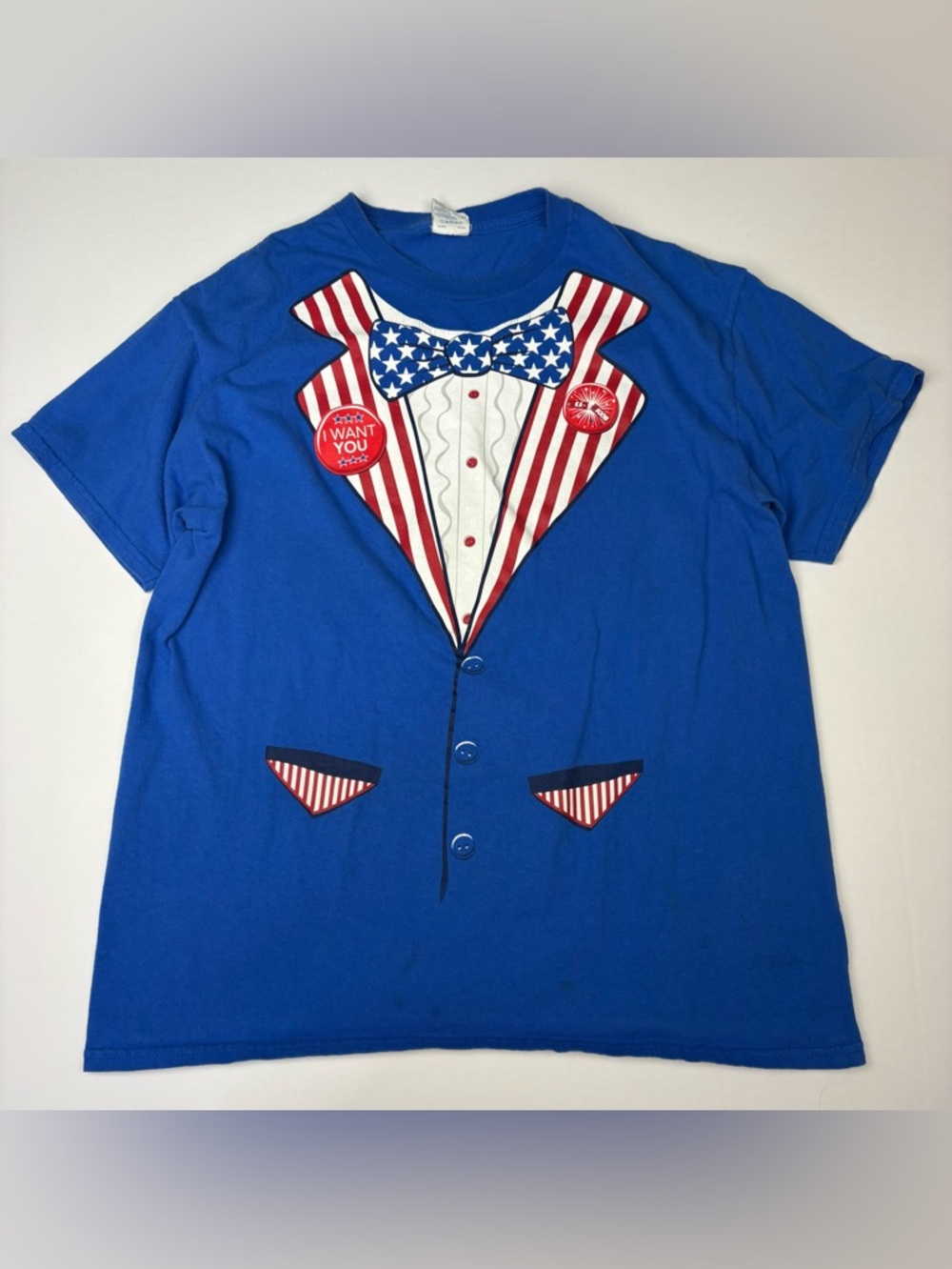 American Flag Uncle Sam Tuxedo Men Large T-Shirt Blue White Red Short Sleeve USA